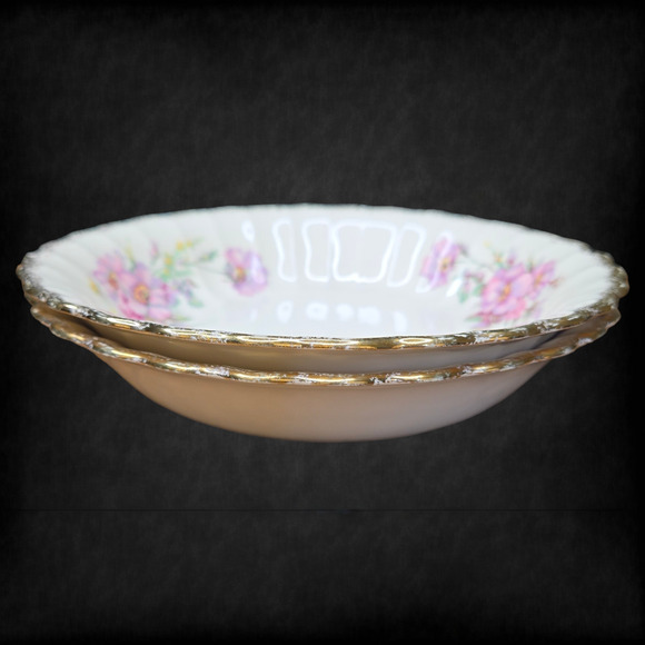 1940s Vintage Sebring Golden Ware Wild Rose 22K Gold Rimmed Bowls Set of 2 - Picture 11 of 16